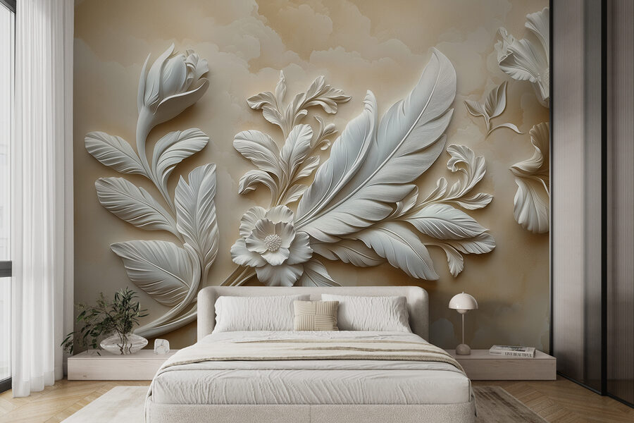 Diseño floral blanco en una pared