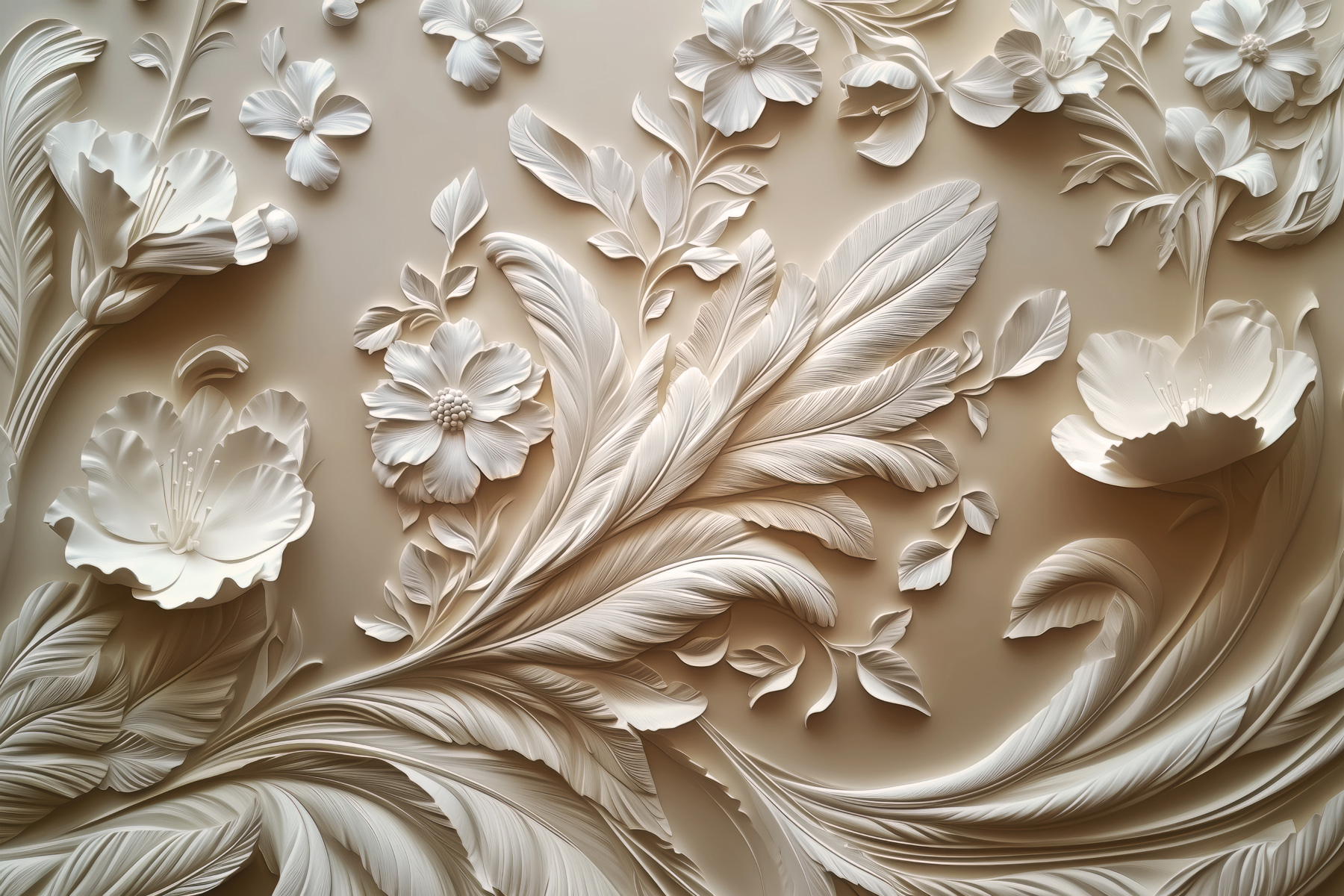 White floral design on a wall