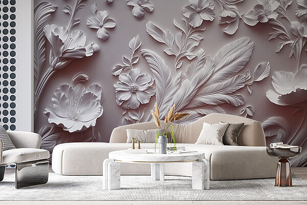 Pared blanca con flores y hojas Pared blanca con flores y hojas