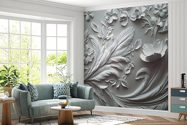 Pared blanca con flores y hojas Pared blanca con flores y hojas