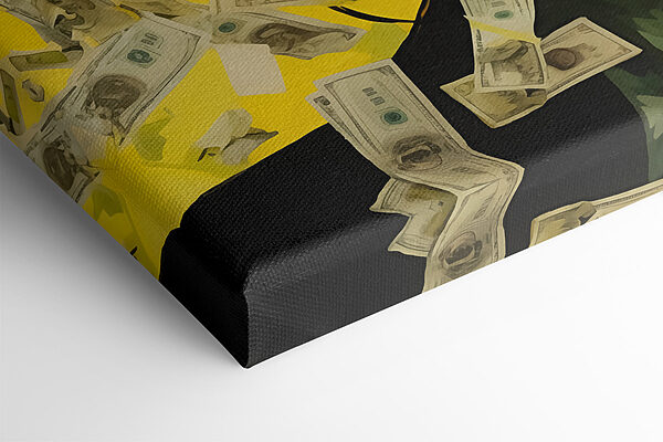 Woman with green face and money falling from her face Woman with green face and money falling from her face
