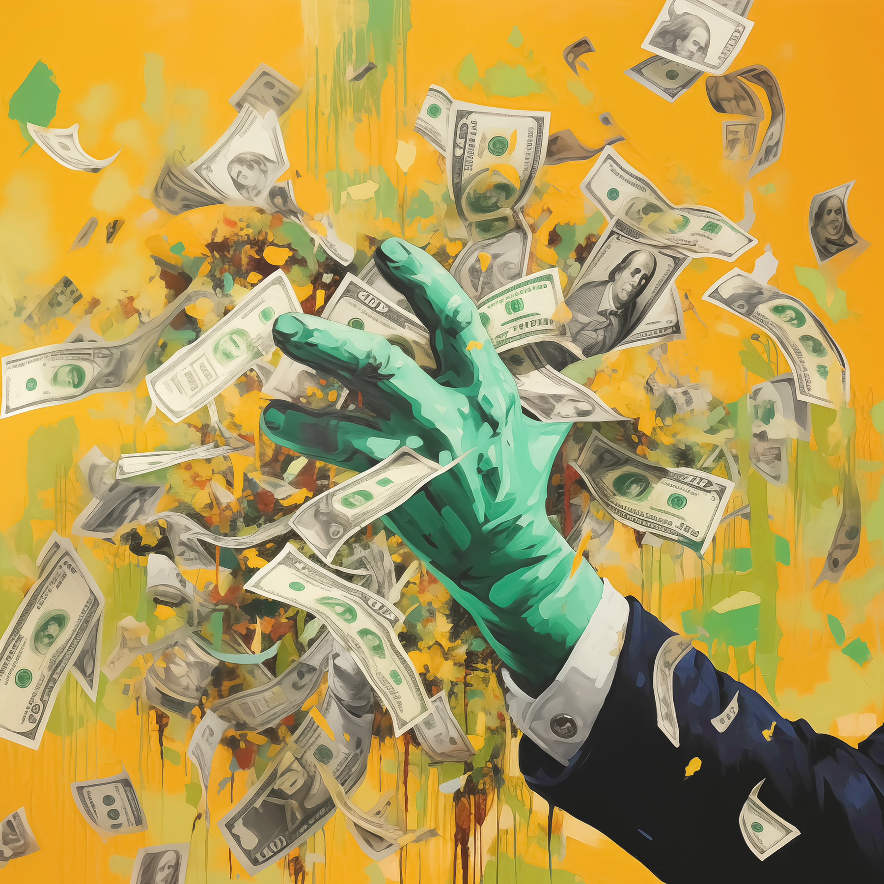 Hand in a suit throwing money Hand in a suit throwing money