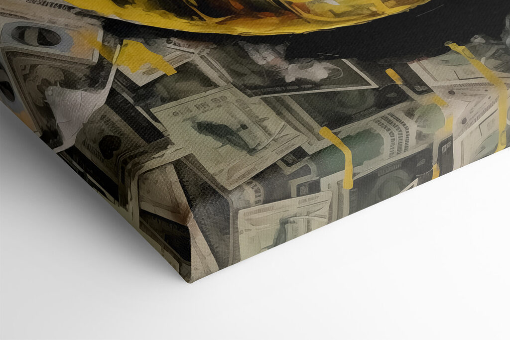 Painting of a mouth and mouth with money Painting of a mouth and mouth with money