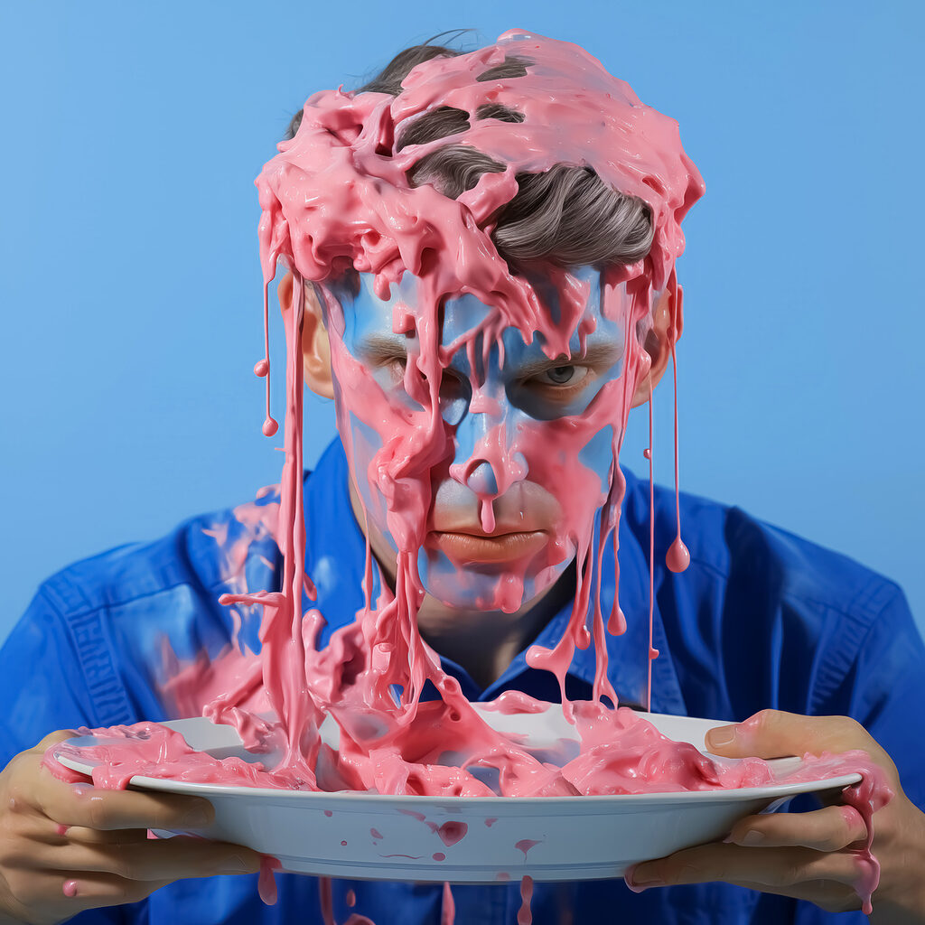 Man with pink paint on his face Man with pink paint on his face