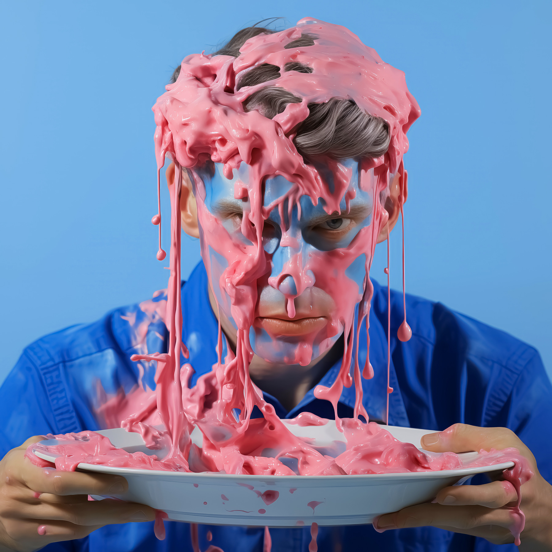Man with pink paint on his face Man with pink paint on his face