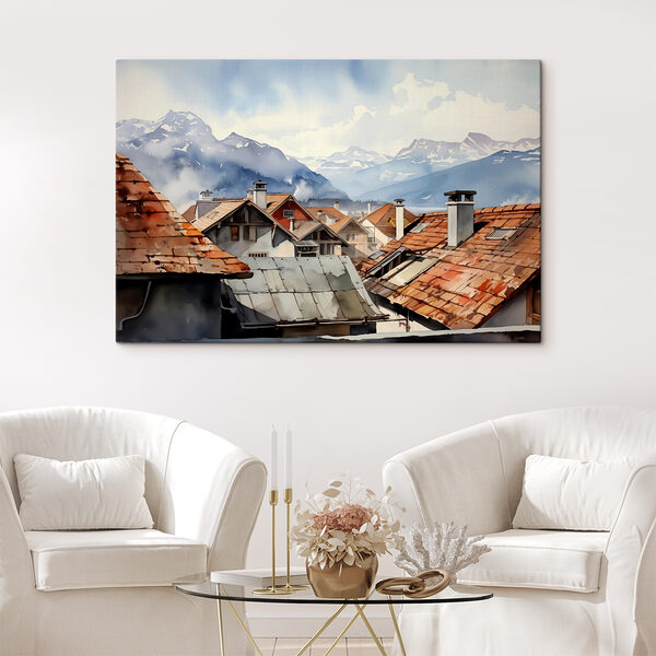 Cuadros Conjunto de casas con tejados y montañas al fondo (SKU: s40107) Cuadros Cuadros Conjunto de casas con tejados y montañas al fondo (SKU: s40107)