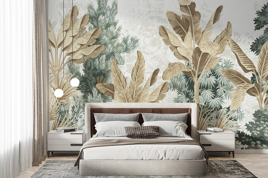 Papel pintado con plantas variadas