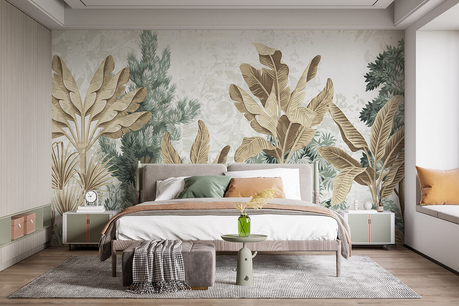 Papel pintado con plantas variadas