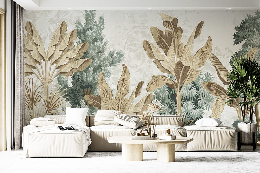 Papel pintado con plantas variadas