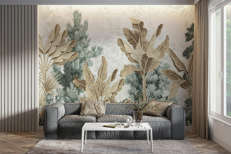 Papel pintado con plantas variadas