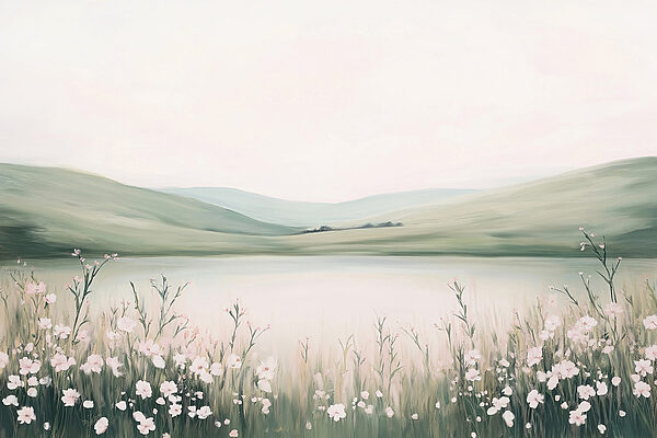 Pintura de un lago con flores Pintura de un lago con flores