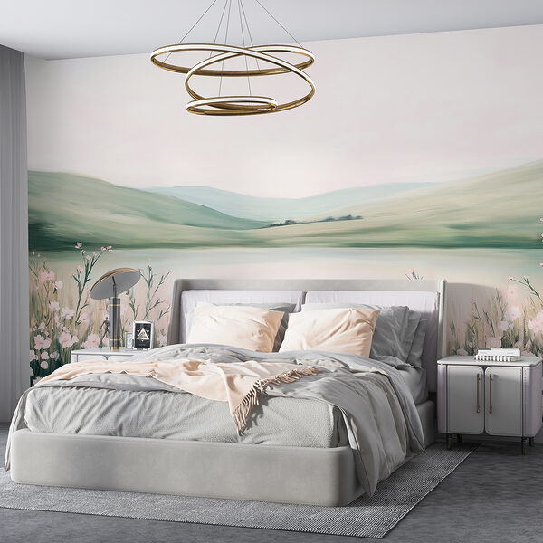 Pintura de un lago con flores Pintura de un lago con flores