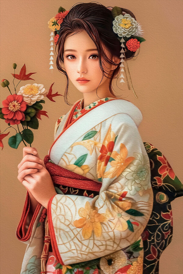 Woman holding flowers in her hair Woman holding flowers in her hair