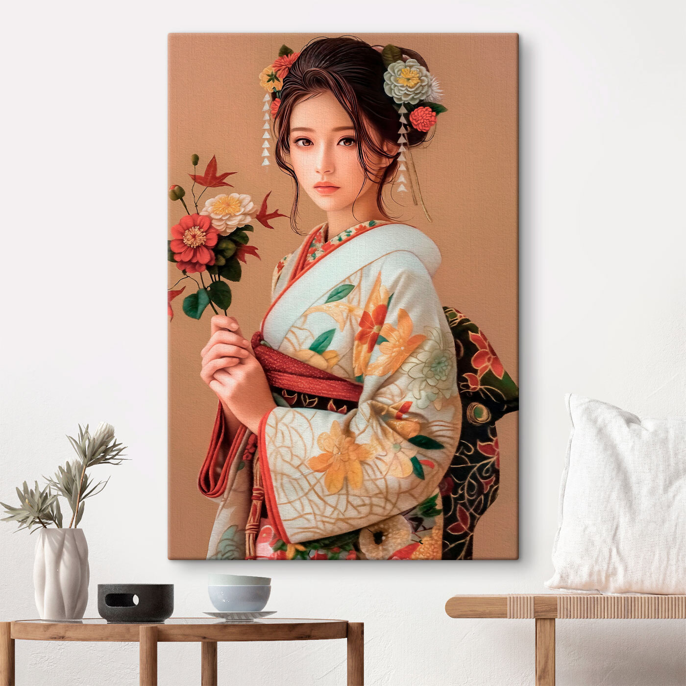Woman holding flowers in her hair Woman holding flowers in her hair