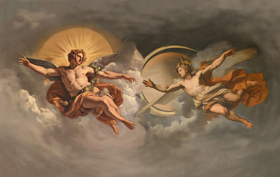 Pintura de ángeles en el cielo