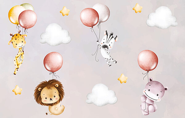Papel pintado con animales y globos Papel pintado con animales y globos