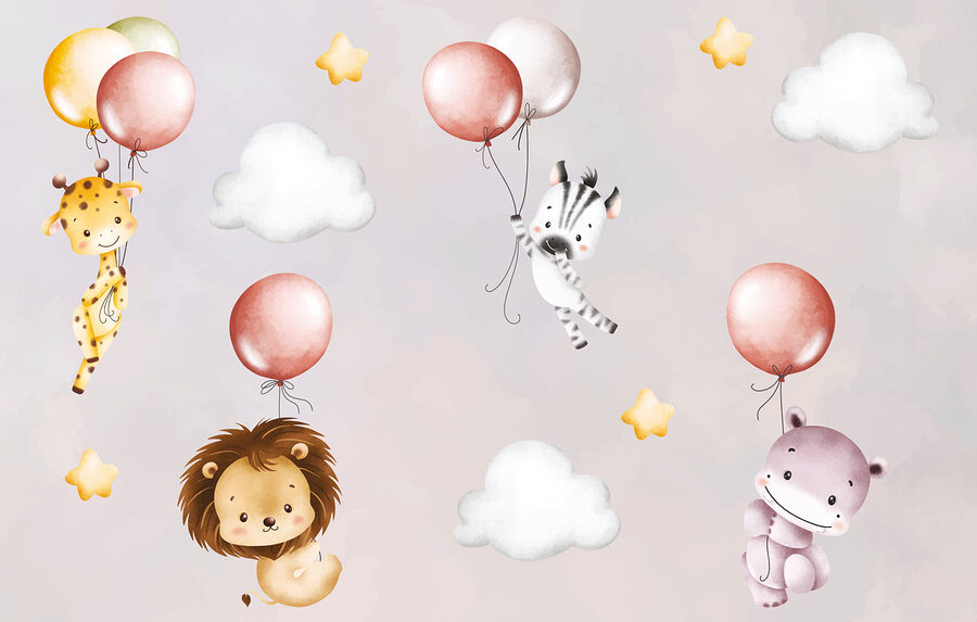 Papel pintado con animales y globos