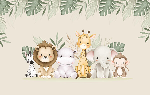 Group of animals next to leaves Group of animals next to leaves