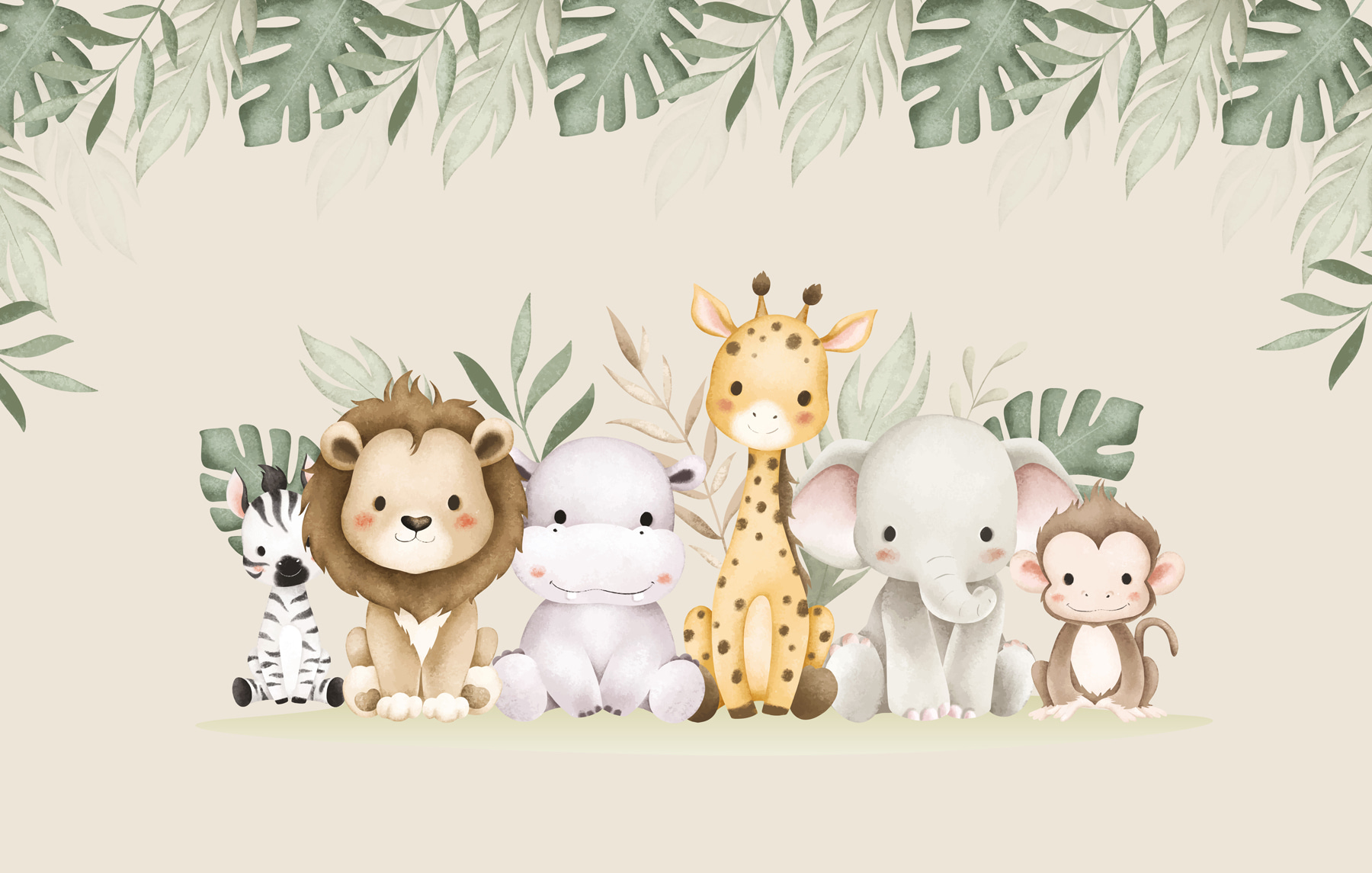 Group of animals next to leaves Group of animals next to leaves