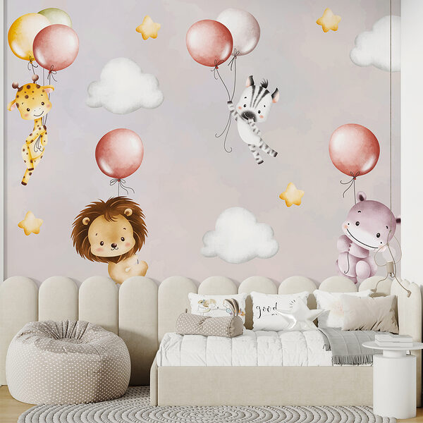 Papel pintado con animales y globos Papel pintado con animales y globos
