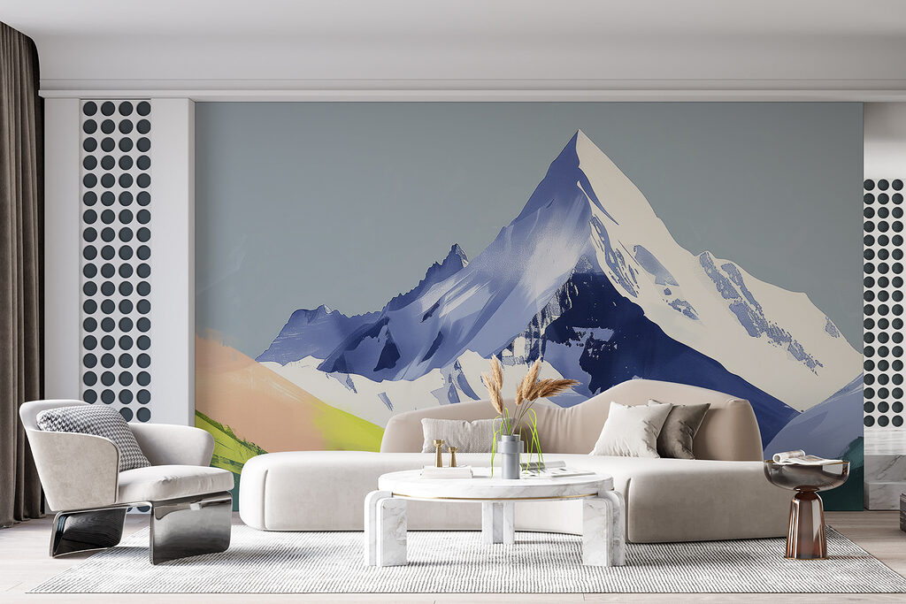 Mountain with snow and green hills