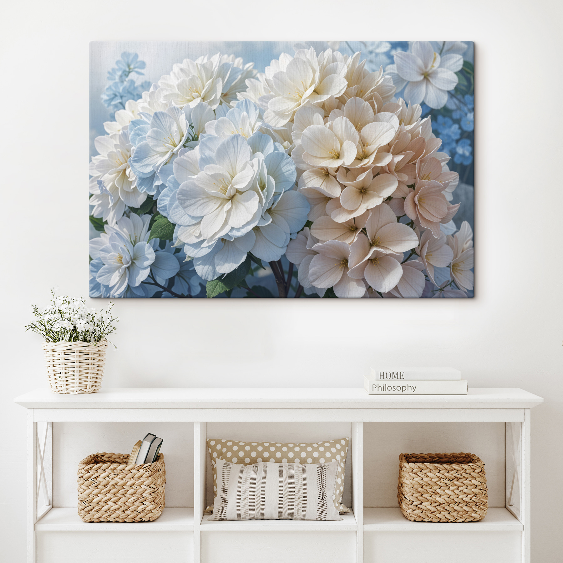 Group of white and blue flowers