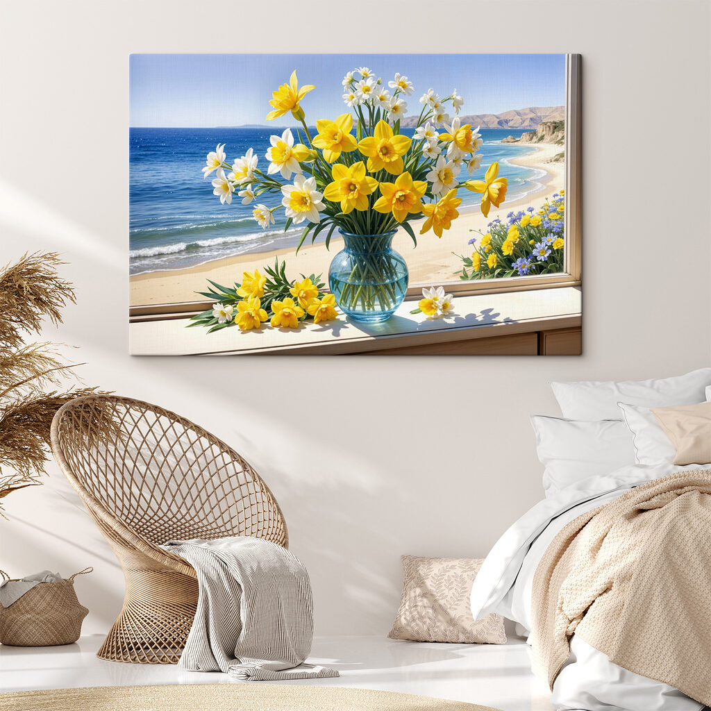 Vase of yellow and white flowers on a window sill Vase of yellow and white flowers on a window sill