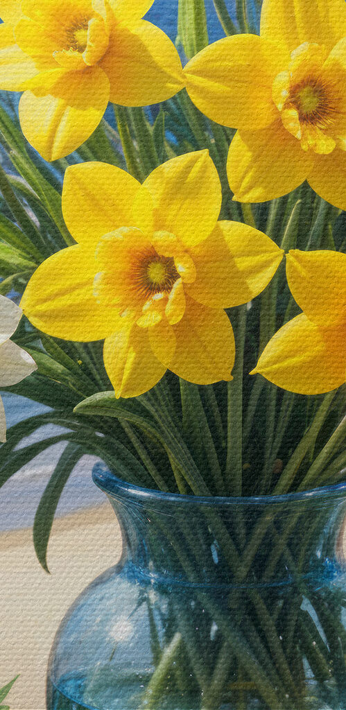 Vase of yellow and white flowers on a window sill Vase of yellow and white flowers on a window sill
