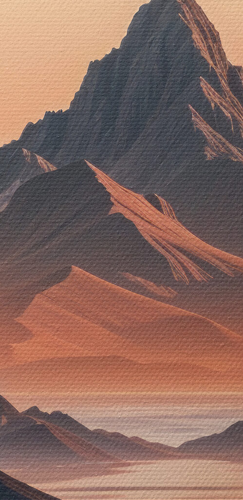 Landscape of mountains and water with a large moon Landscape of mountains and water with a large moon