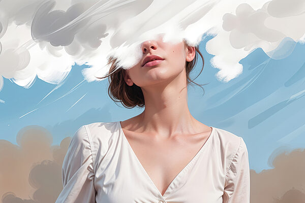 Woman with clouds over her face Woman with clouds over her face