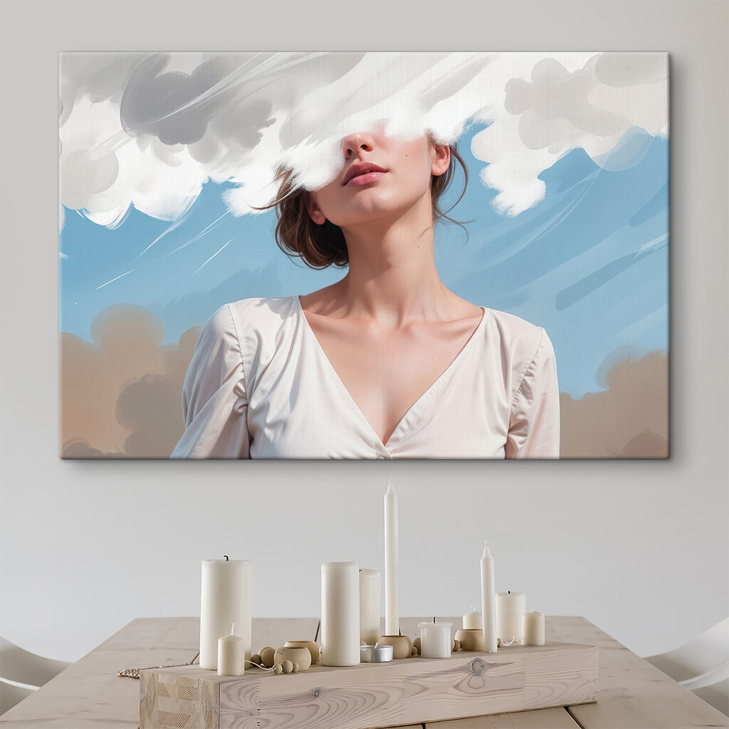 Woman with clouds over her face Woman with clouds over her face