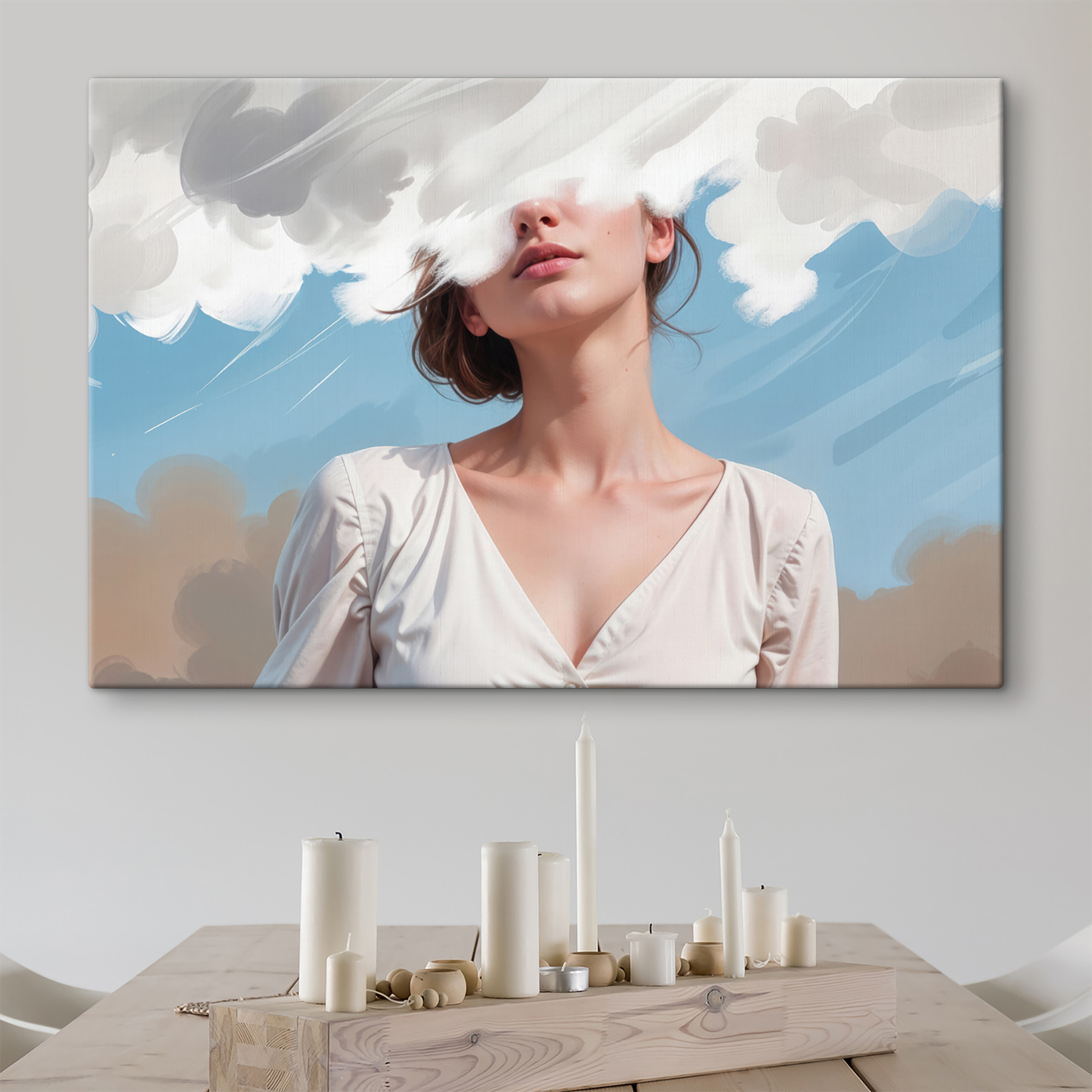 Woman with clouds over her face Woman with clouds over her face