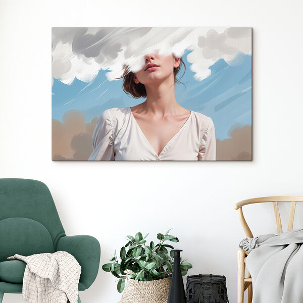 Woman with clouds over her face Woman with clouds over her face