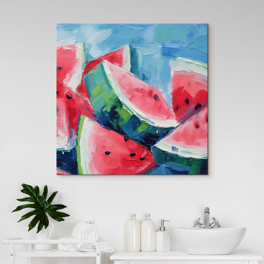 Group of watermelons on a blue surface Group of watermelons on a blue surface