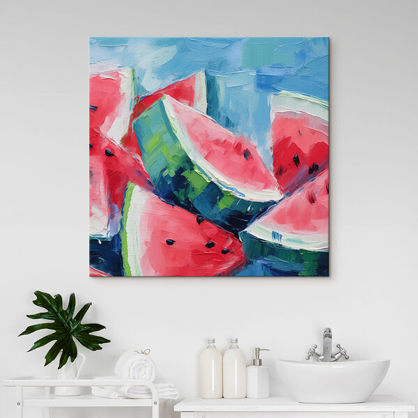 Group of watermelons on a blue surface Group of watermelons on a blue surface