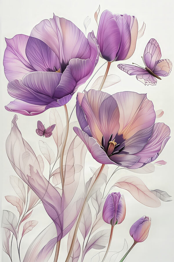 Purple flowers with butterflies Purple flowers with butterflies