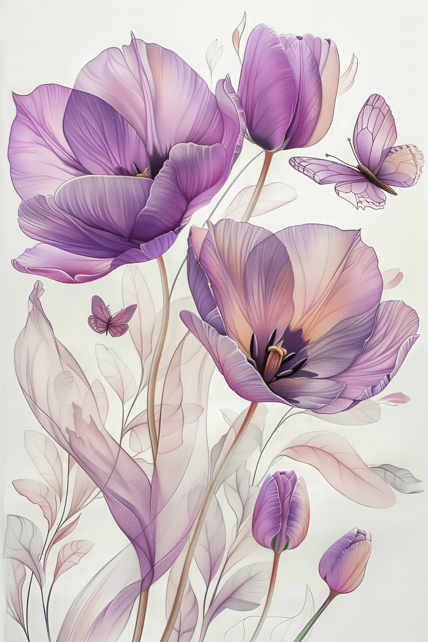 Purple flowers with butterflies Purple flowers with butterflies