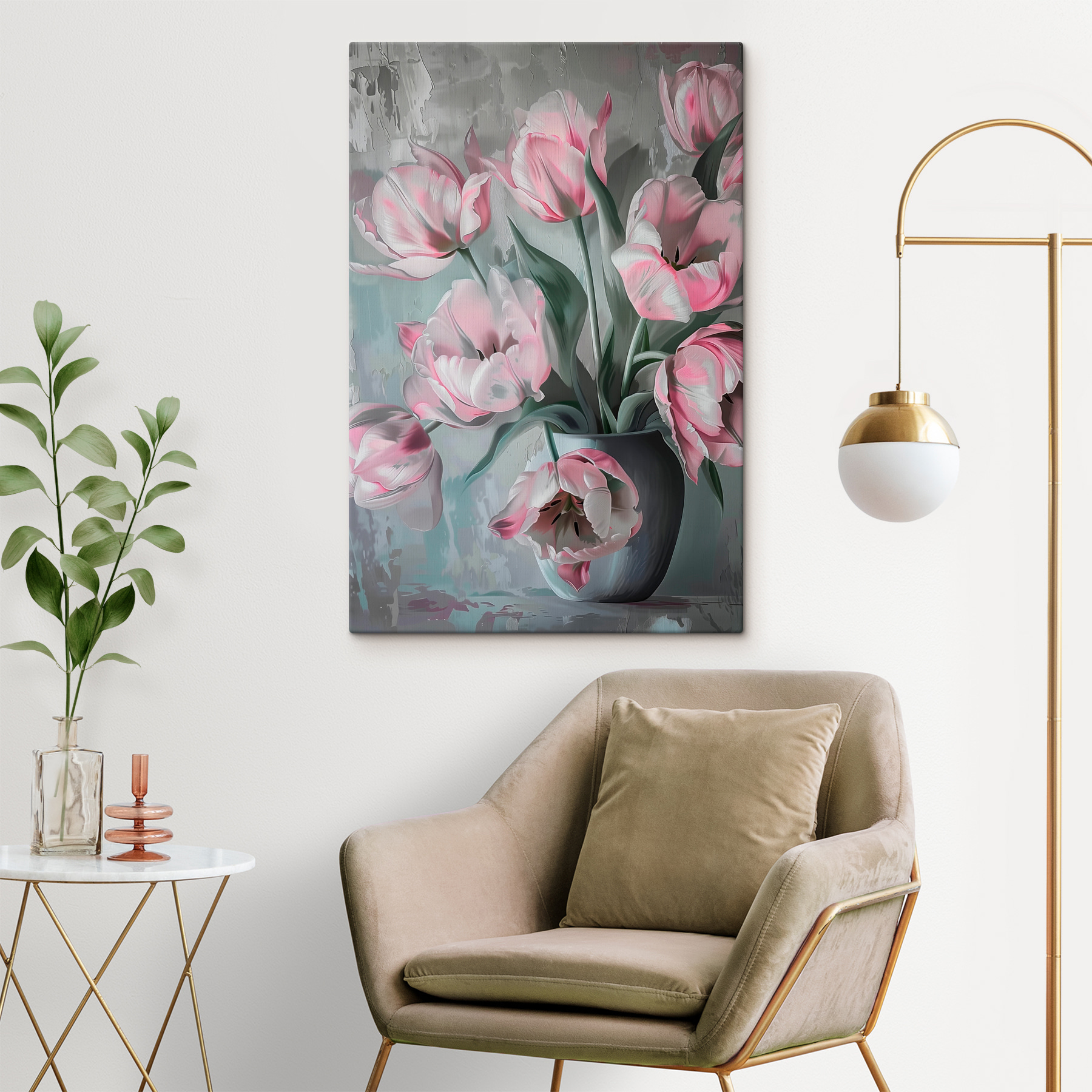Painting of pink flowers in a vase Painting of pink flowers in a vase