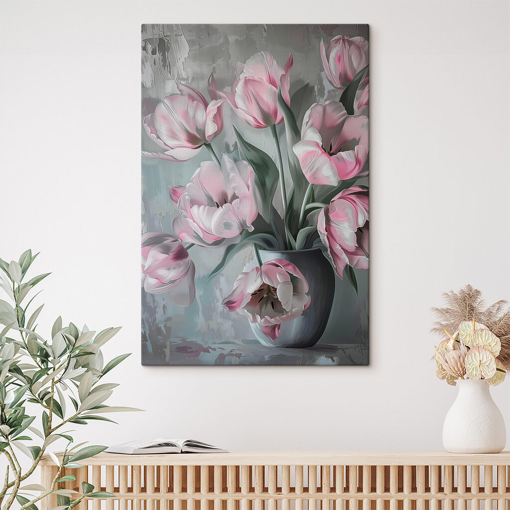 Painting of pink flowers in a vase Painting of pink flowers in a vase