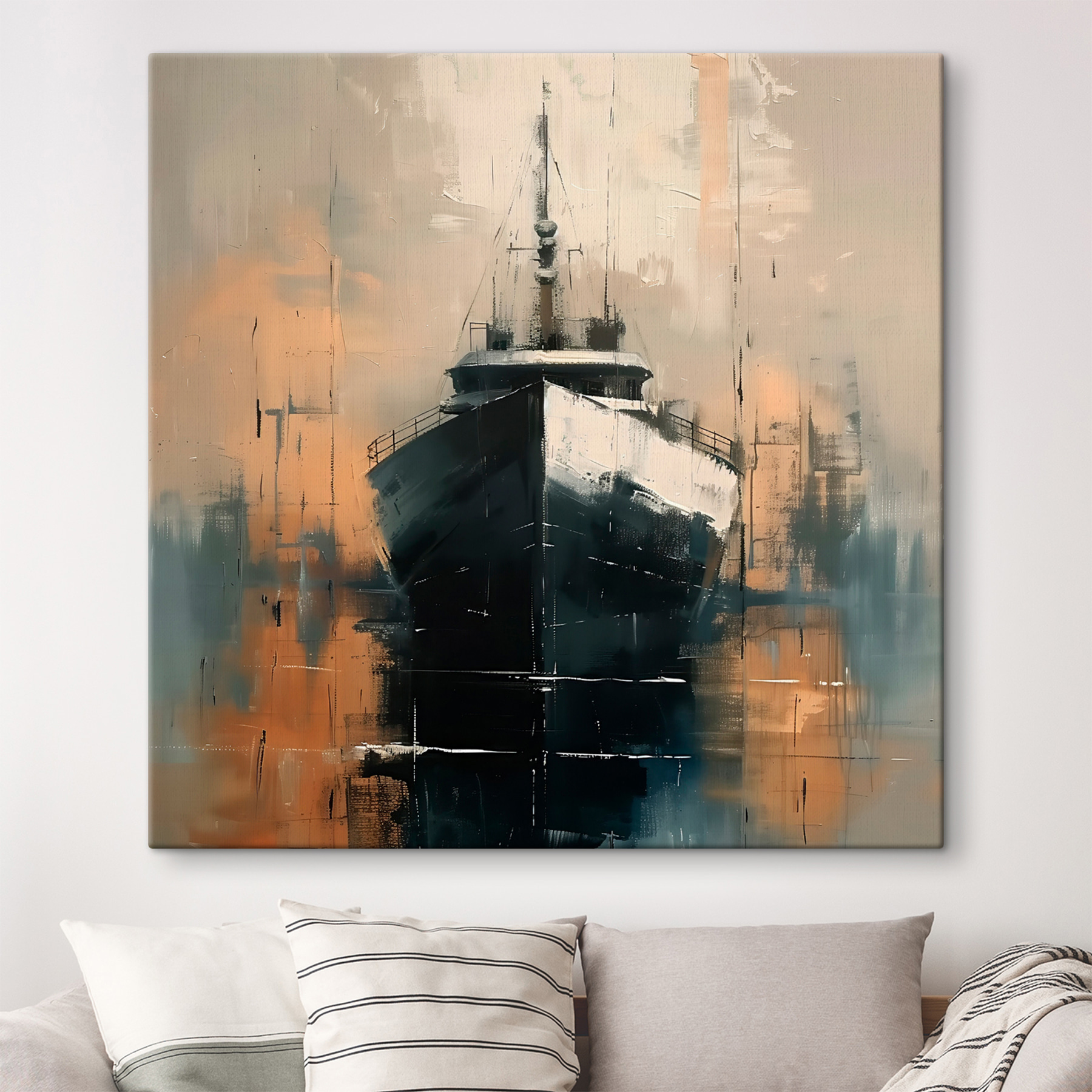 Painting of a boat in the water