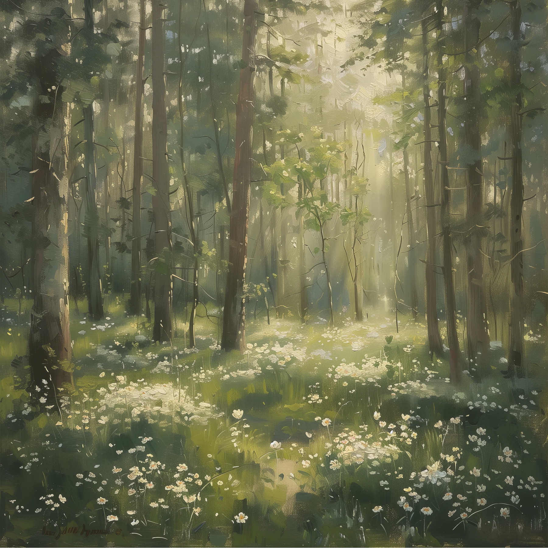 Forest with trees and flowers
