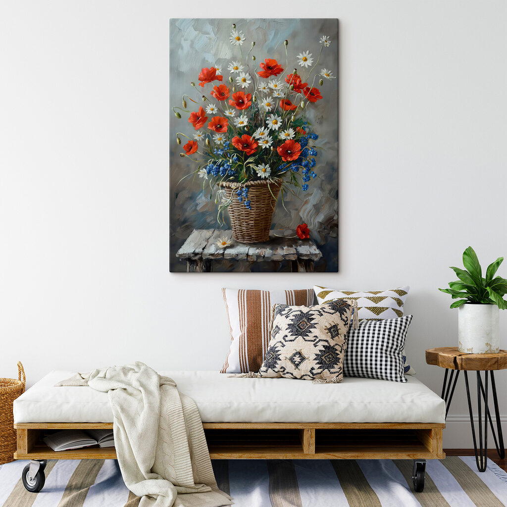 Painting of flowers in a basket Painting of flowers in a basket