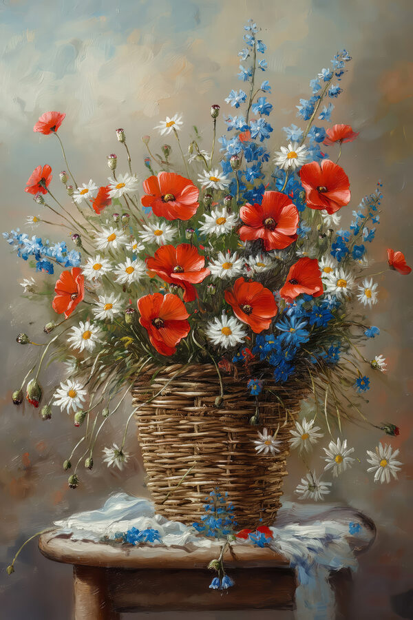 Painting of flowers in a basket Painting of flowers in a basket