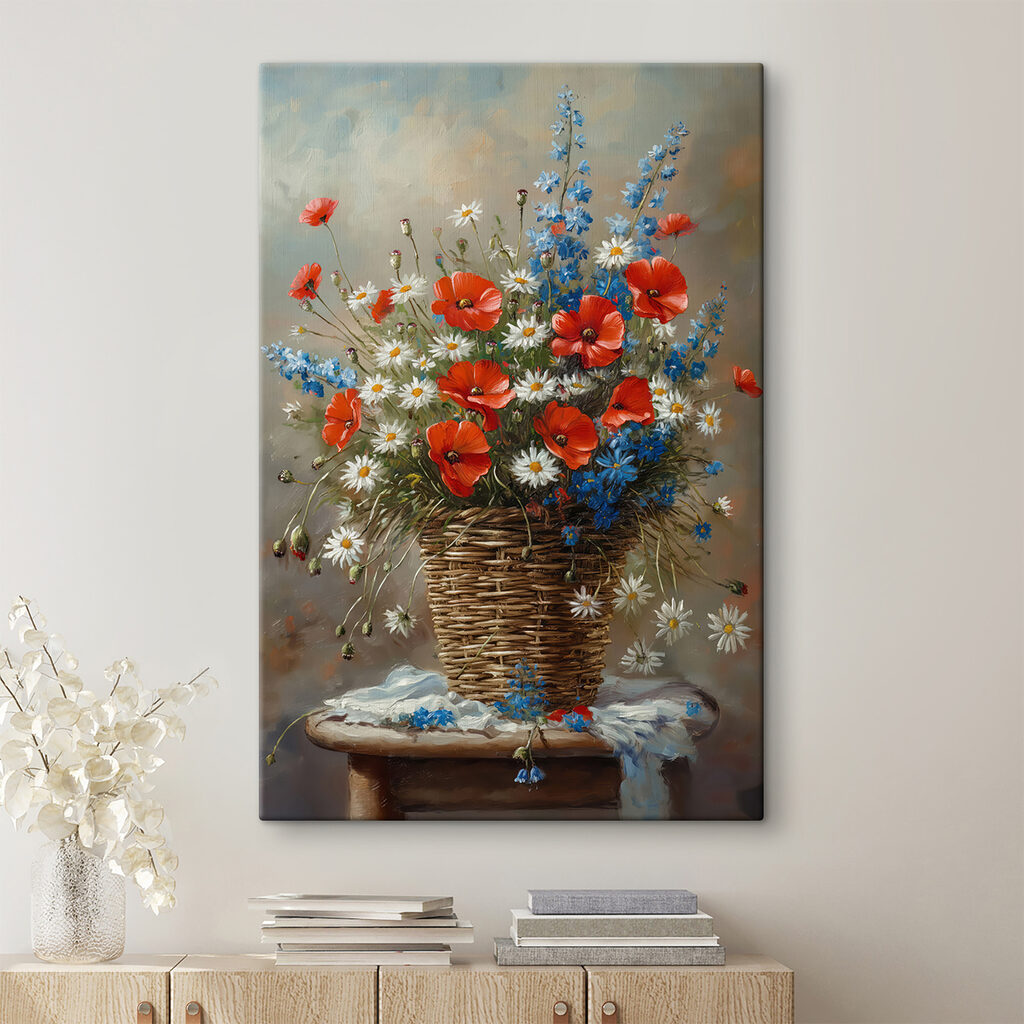 Painting of flowers in a basket Painting of flowers in a basket