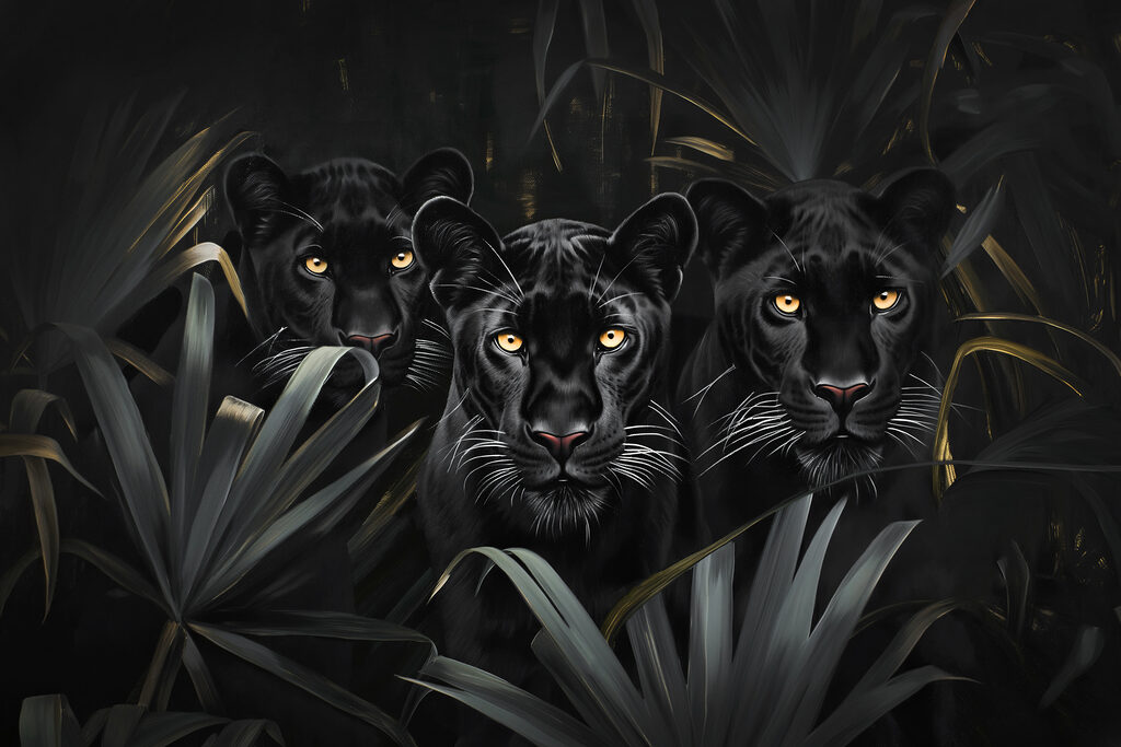 Group of black tigers in the jungle Group of black tigers in the jungle