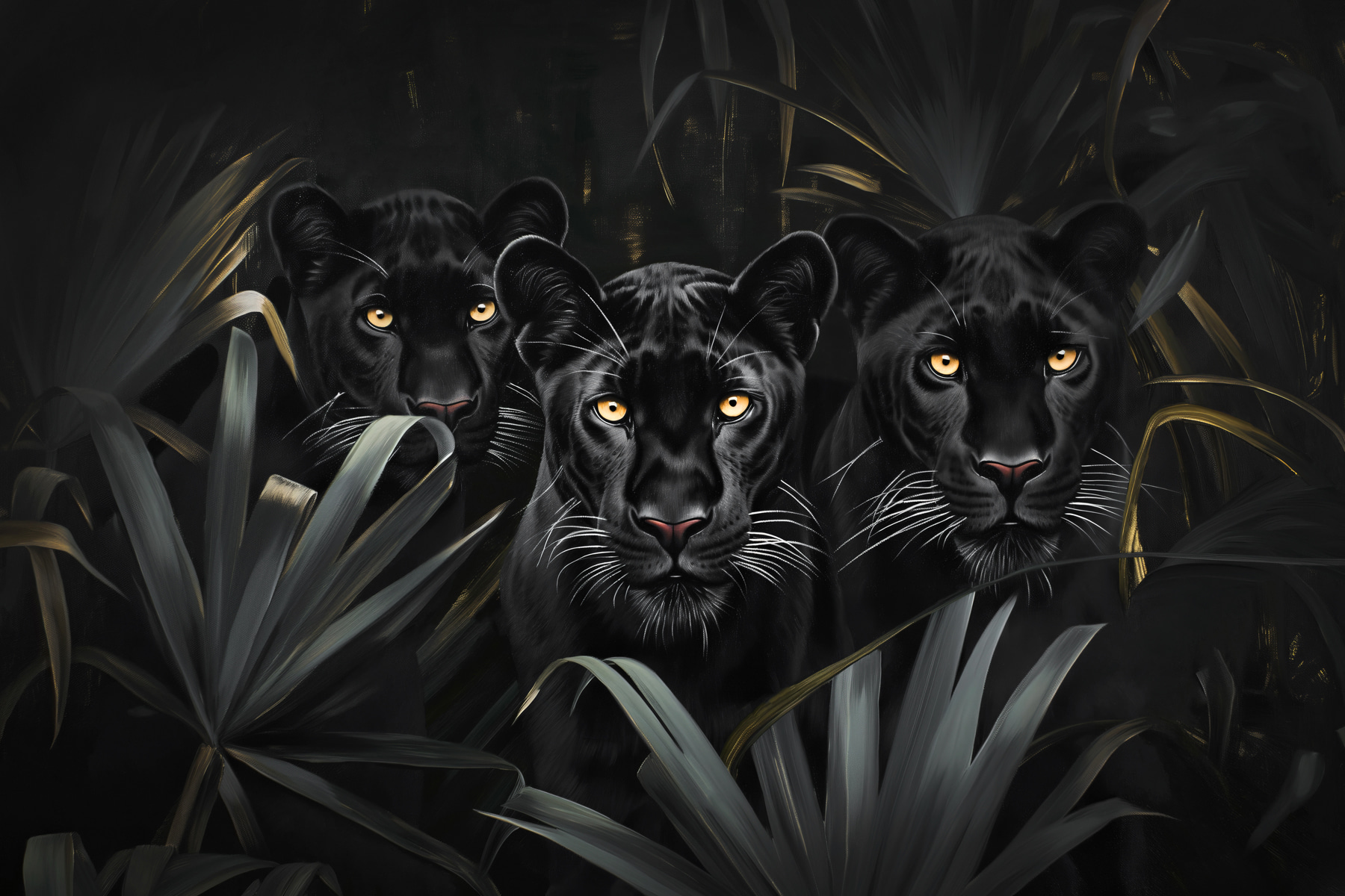 Group of black tigers in the jungle Group of black tigers in the jungle