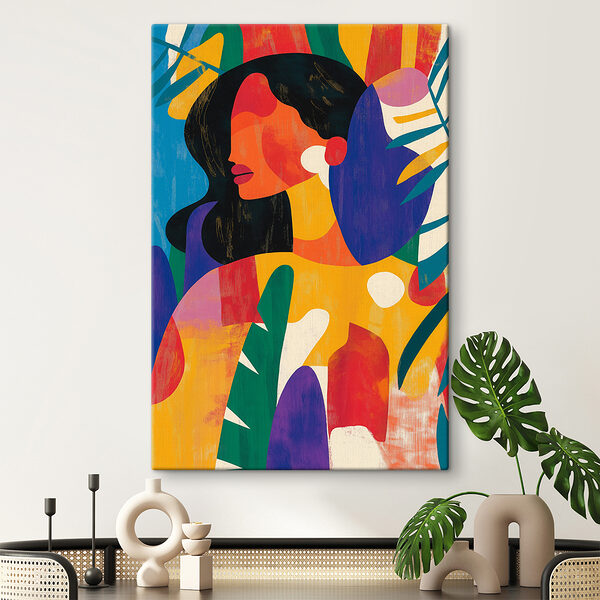 Cuadros Mujer con hojas de colores