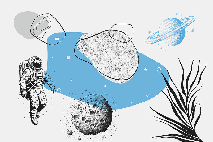 Dibujo de un astronauta corriendo en el espacio