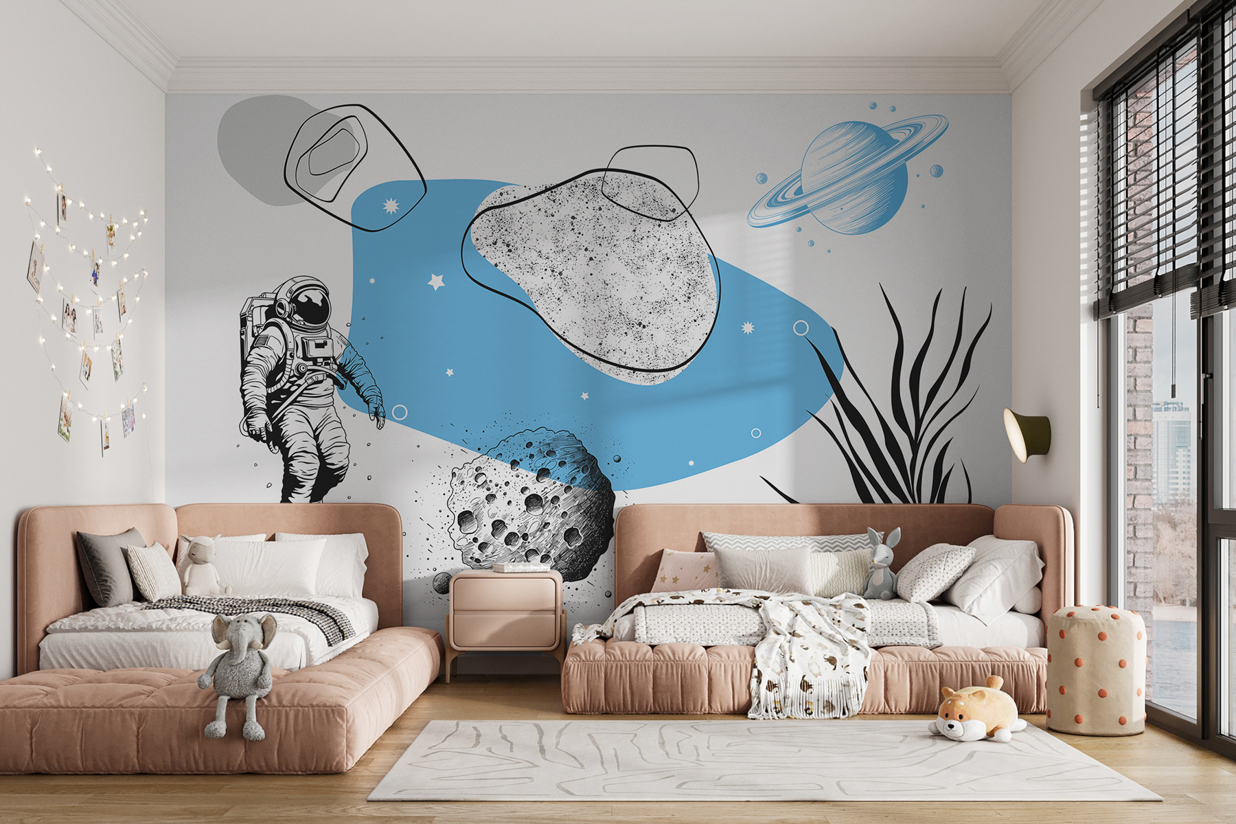Drawing of an astronaut running in space