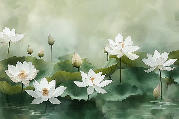 Grupo de flores blancas y hojas verdes Grupo de flores blancas y hojas verdes